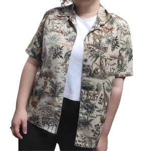 Vintage Bon Worth Safari Print Short Sleeve Button Down | Size M petite